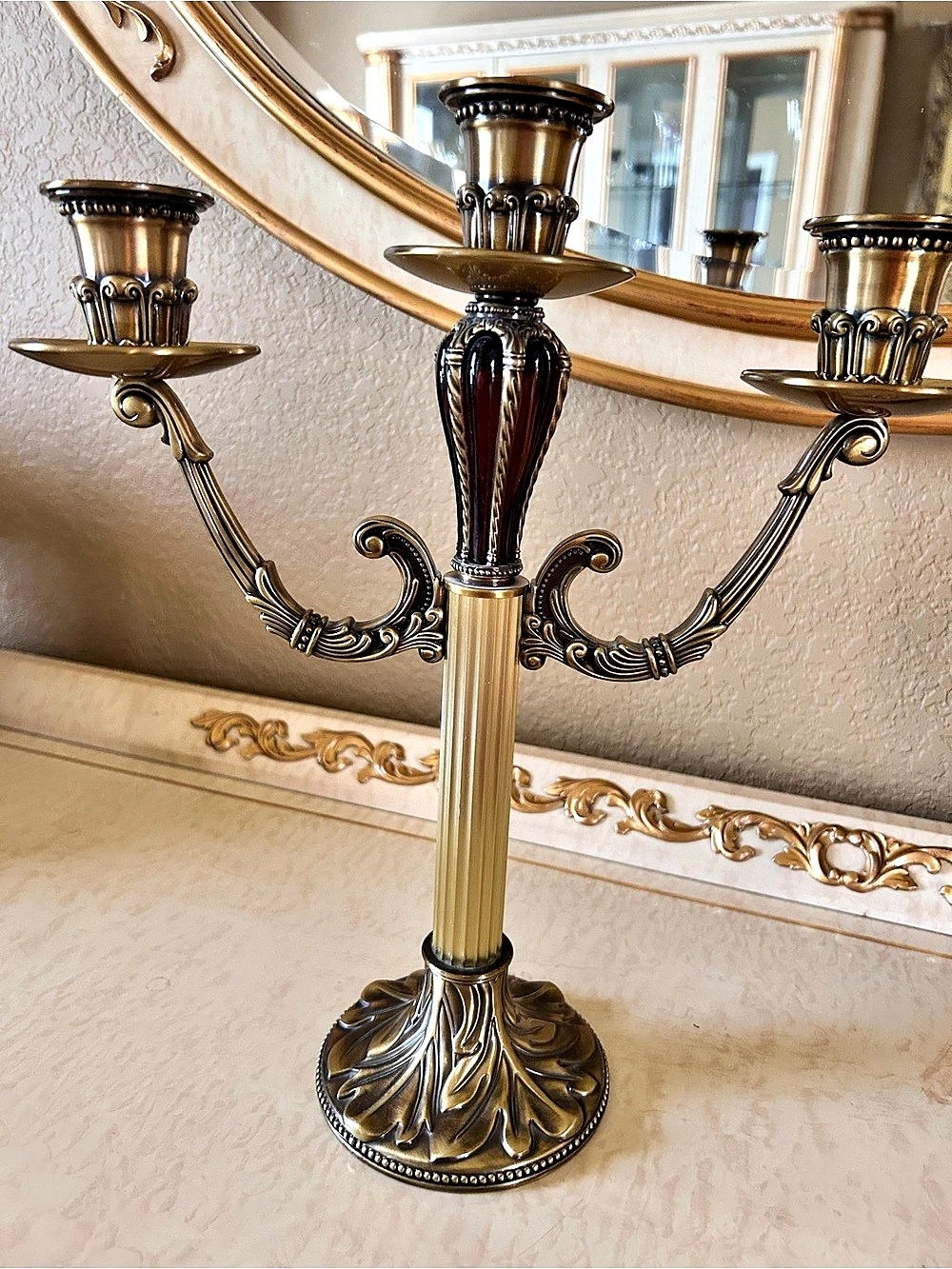 Ornate 3-Arm Candelabra in Gold